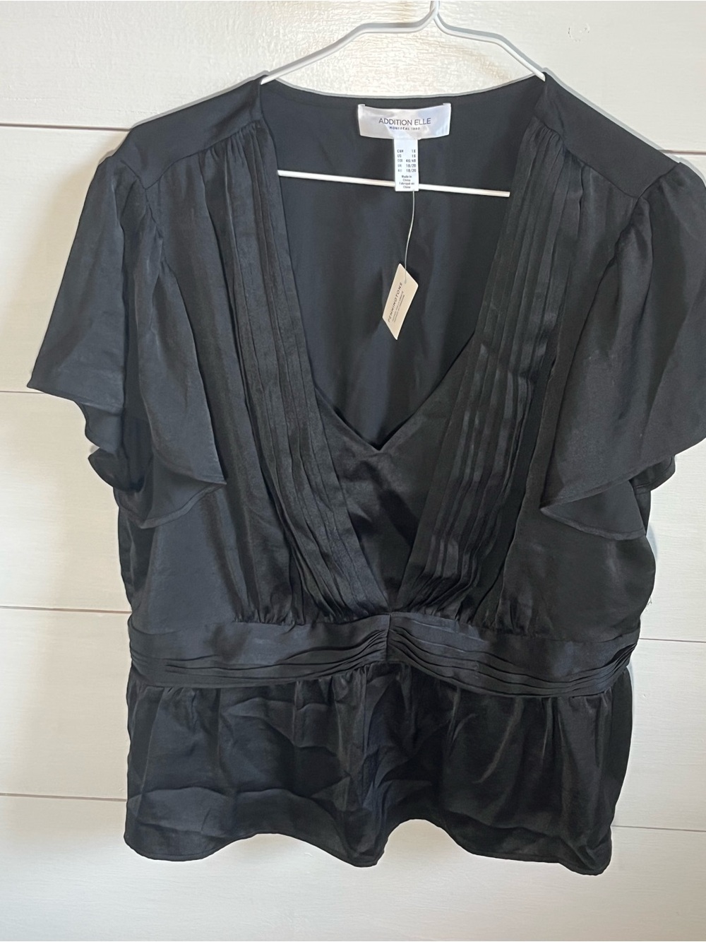 Addition Elle Black Satin V-Neck Pleated Blouse